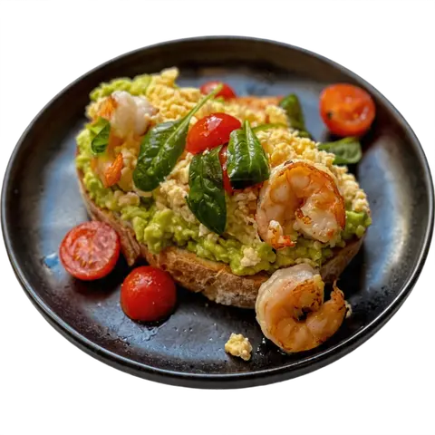 скрембл з авокадо та креветкою